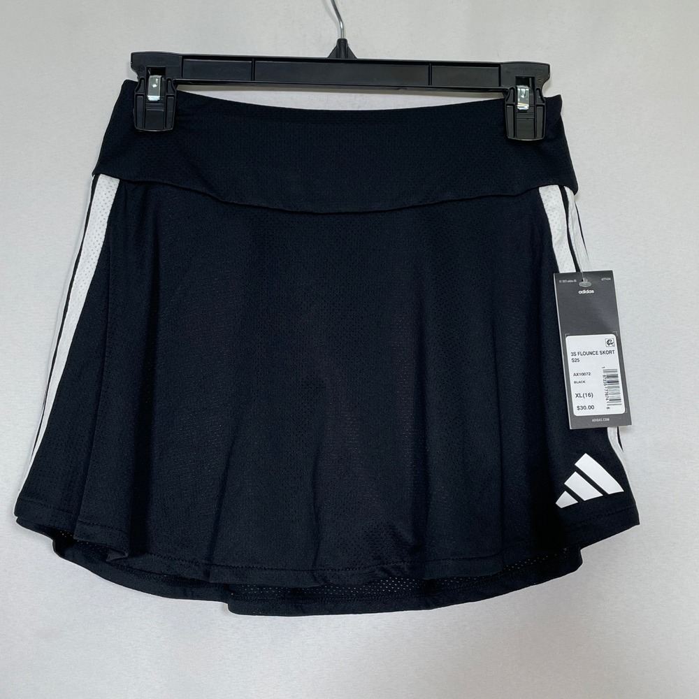 Adidas 3S Flounce Black White Athletic Tennis Golf Skirt Skort Women's XL NWT